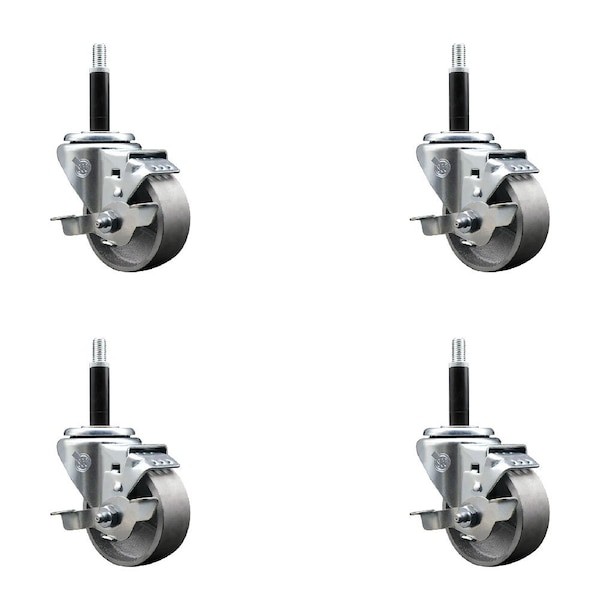 3'' Semi Steel Swivel 3/4'' Expanding Stem Caster Set with Brake, 4PK